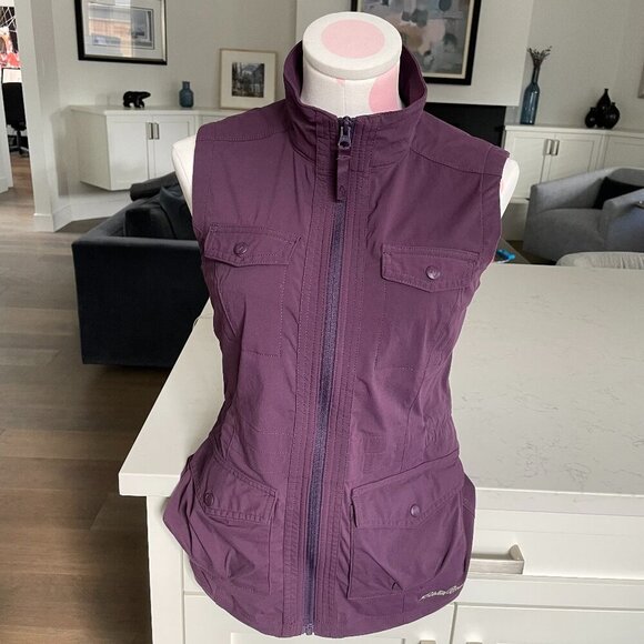 Eddie Bauer Travex High Neck Full Zip Multi Pockets Nylon Vest Purple Sz XS - Picture 1 of 14